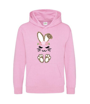 Hoodie kind beige met panterprint haasje 80% katoen 20% polyester diverse maten