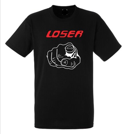 B&amp;C Shirt Heren Katoen Zwart Wit Bedrukt #Loser