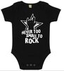 Romper &quot;never too small to rock&quot;