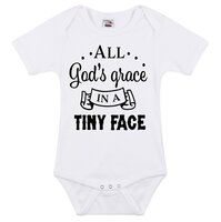 Romper met tekst all god-s grace in a tiny face Zuiver wit GOTS-biologisch katoen 0-18 maanden