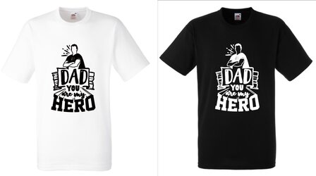 B&amp;C Shirt met opdruk Dad you are my HERO Zwart Wit Vader