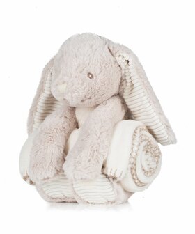 Mumbles Zippie konijn knuffel met superzacht pluche en dekentje 40 cm