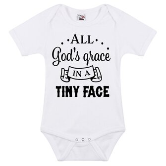 Romper met tekst all god-s grace in a tiny face Zuiver wit GOTS-biologisch katoen 0-18 maanden