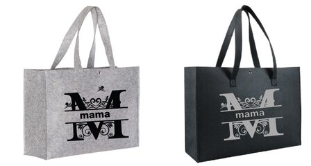 Vilten shopper Moederdag cadeau voor mama 100% gerecycled vilt zwart of grijs 45x15x33 cm