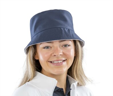 Reversible bucket hat 100% recycled polyester twill black, bottle green, grey, navy, pink, red, royal blue, white S/M &amp; L/XL