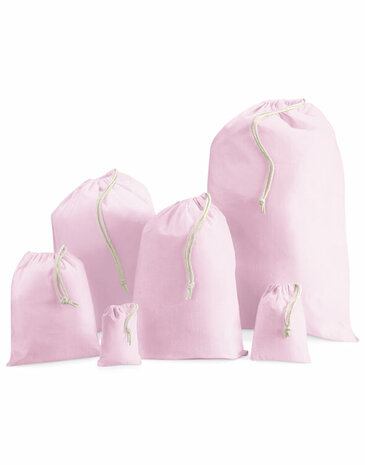 Westford Mill katoenen zak licht roze 100% katoen met touwtrekkoord diverse maten