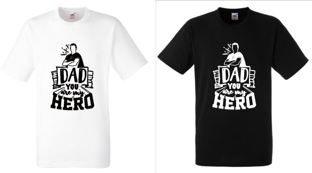 B&C Shirt met opdruk Dad you are my HERO Zwart Wit Vader