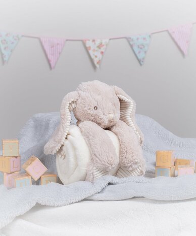 Mumbles Zippie konijn knuffel met superzacht pluche en dekentje 40 cm