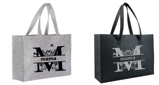 Vilten shopper Moederdag cadeau voor mama 100% gerecycled vilt zwart of grijs 45x15x33 cm