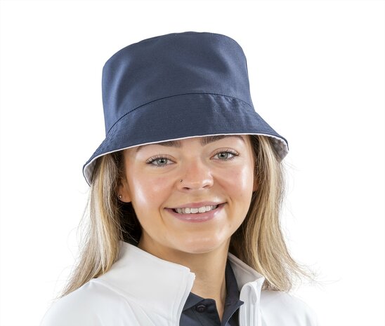 Reversible bucket hat 100% recycled polyester twill black, bottle green, grey, navy, pink, red, royal blue, white S/M & L/XL